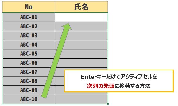 【Excel効率UP】Enterキーだけで次列の１行目(先頭)へ移動する方法